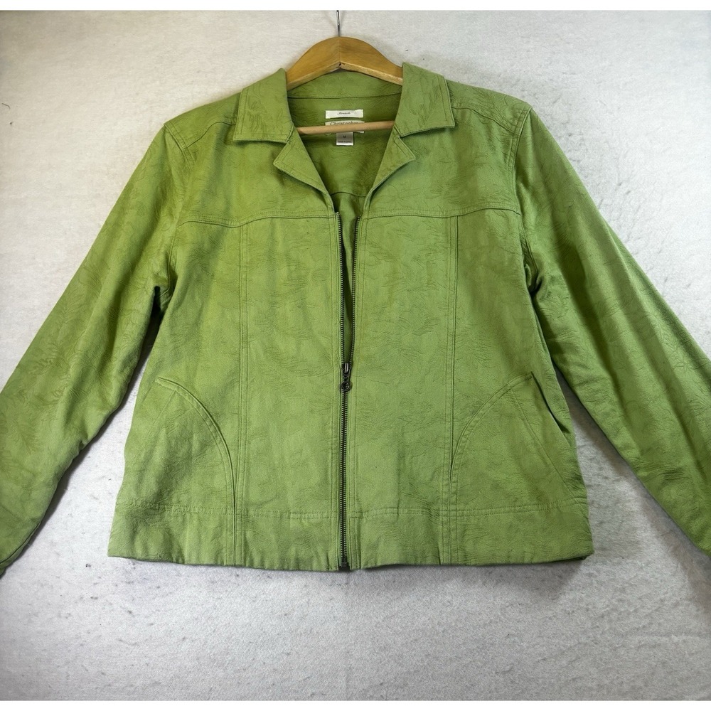 Christopher and Banks Green Cotton Jacket Women M Stretch Subtle Texture